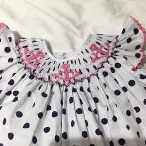 Carriage boutique navy white pink smocked 9m dress